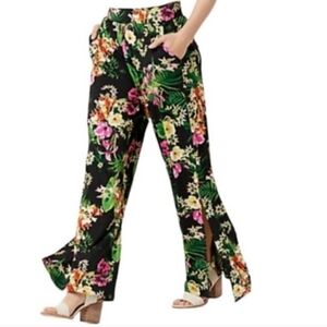Gili Jetsetter Side Slit Palazzo Pants Black Floral Pull-On Pants Size Petite XS